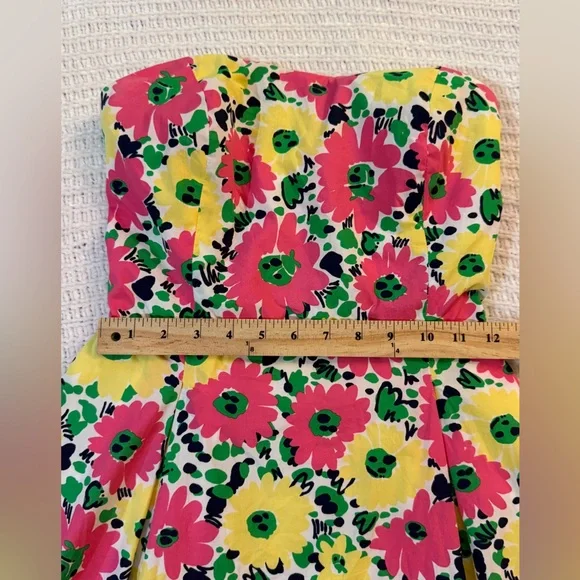 Lilly Pulitzer Floral Strapless Cotton Dress Pink Yellow Sz 8 Small Smocked - Picture 4 of 12
